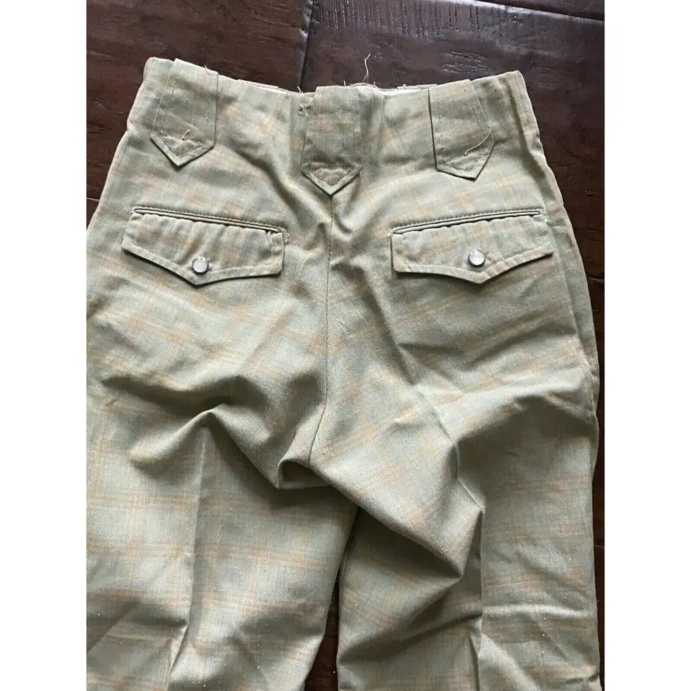 Vintage 60s 70s Little Boys Bell Bottom‎ Pants Green Plaid